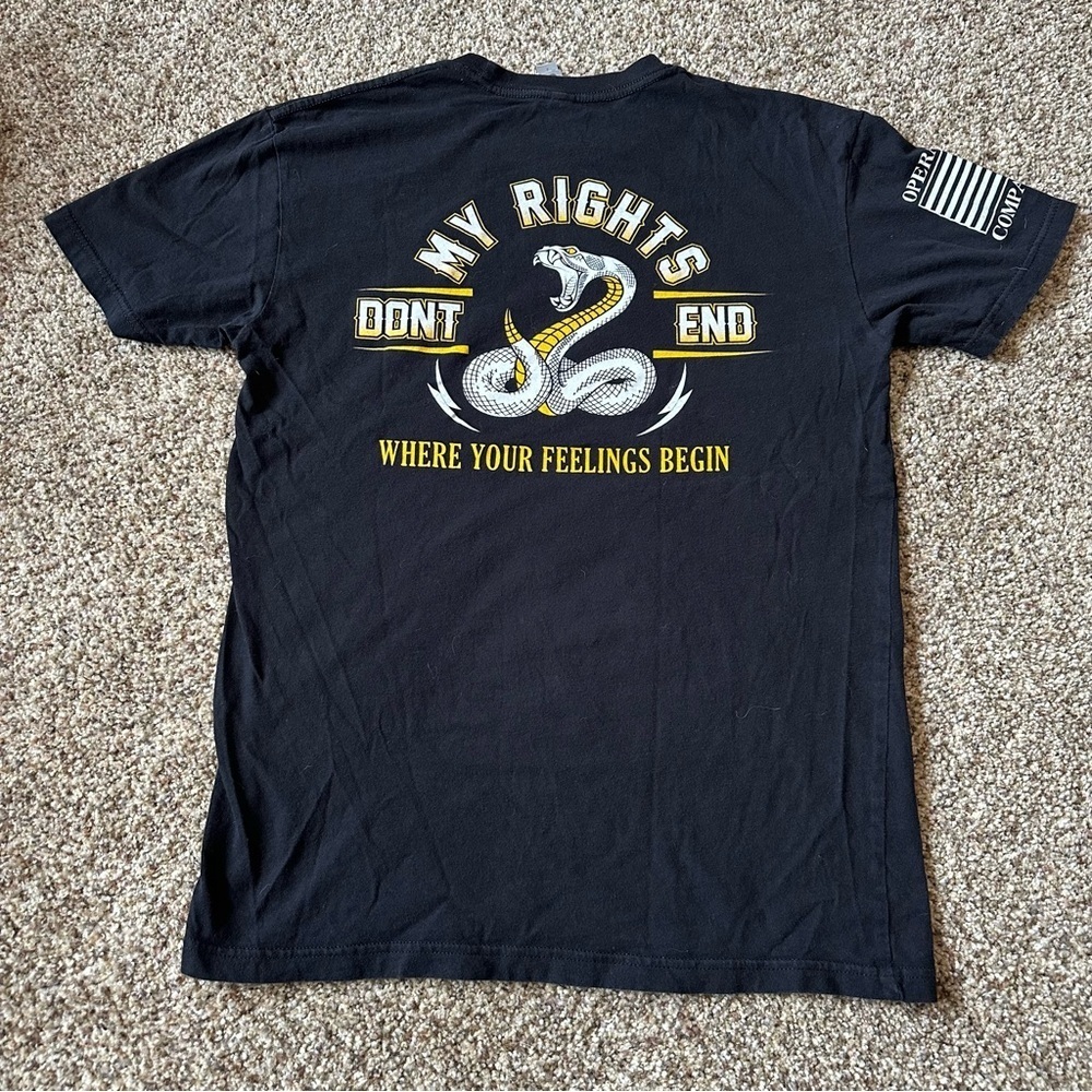 Next Level Apparel Black Tee with Yellow and White Graphics Small